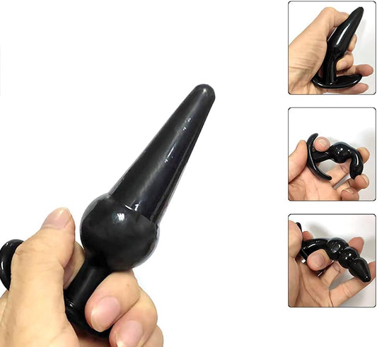 4 in 1 body safe anal plugs made from black TPE material