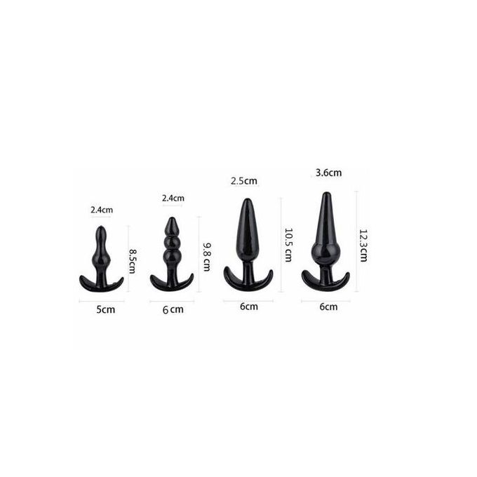 4-in-1 Anal Plug Set – Black TPE Beginner-Friendly Training Kit