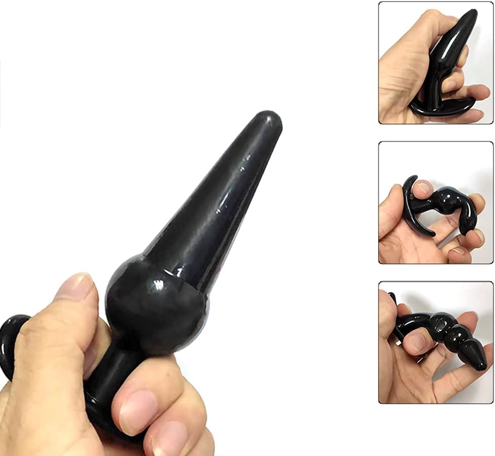4 in 1 body safe anal plugs made from black TPE material