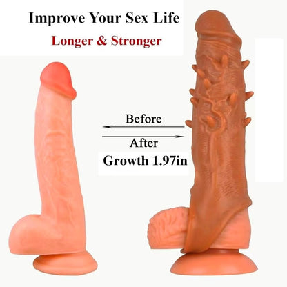 Midnight Thrills Penis Sleeve with Flesh Spike – Couples’ Intimacy & Erection Enhancer
